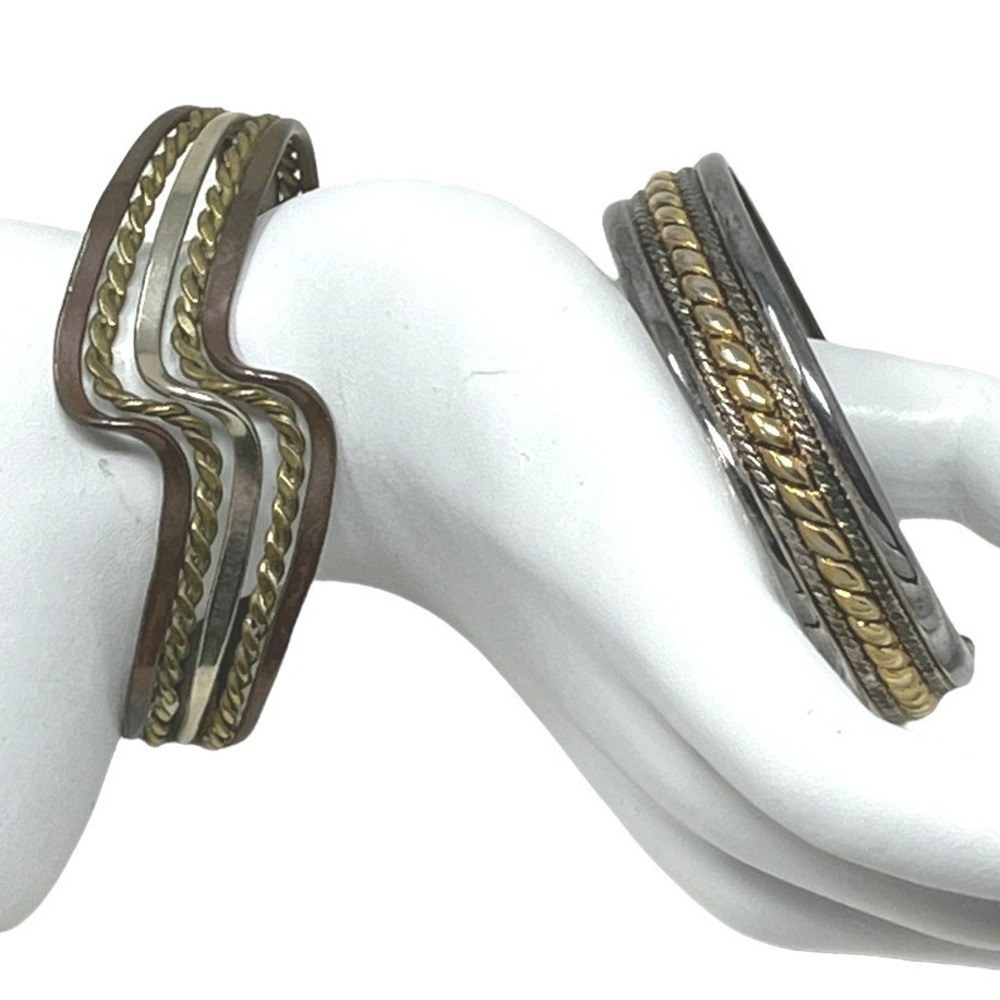 Metal Bracelets Multi Color Silver Gold Copper Tone Cuffs Lot of 2